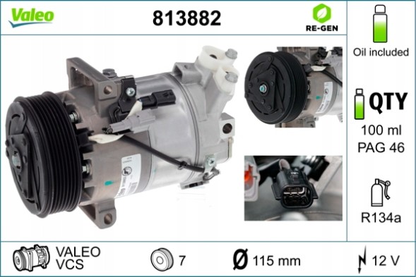 Valeo 813882 Компресор кондиціонера renault captur i, clio iv 0.9/0.9lpg/1.2