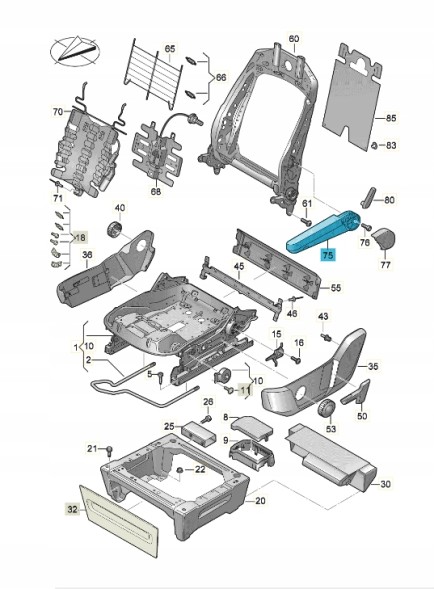 Volkswagen OE 7C0881082FDNS Підлокітник, матеріал, чорний титановий ASO VW