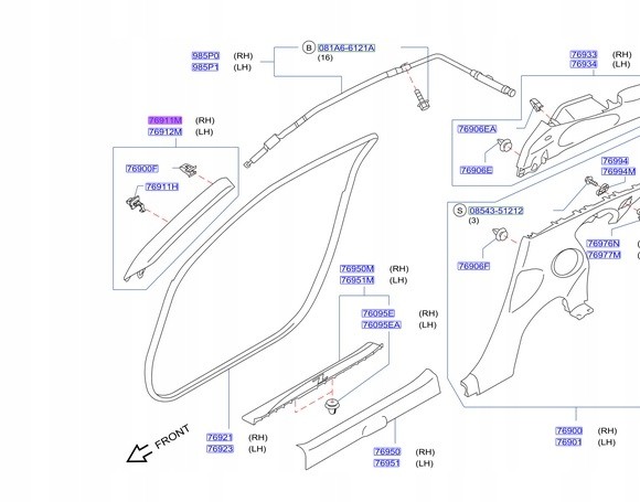 Nissan OE 769111ET0A НОВА ОРИГІНАЛЬНА ОББИВКА СТІЙКИ A NISSAN 370 Z, ПРАВА СТОРОНА