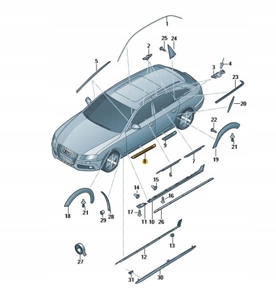 Audi OE Listwa progowa progu prawy przód Sline Audi A4 B8 2008- 8K0853374B 01C ПОРОГОВА ПЛАНКА ПЕРЕДНЯ ПРАВА SLINE AUDI A4 B8 ОРИГІНАЛ НОВА ВІД ASO