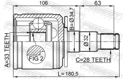 0411 KB4LH FEBEST Шарнір рівних кутових швидкостей з елементами монтажу