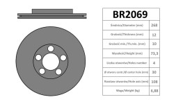 Bremsenn BREMZENN2069SET ГАЛЬМІВНІ ДИСКИ ЗАДНІ CITROEN BERLINGO C4 II PEUGEOT 3008 308 5008 PARTNER