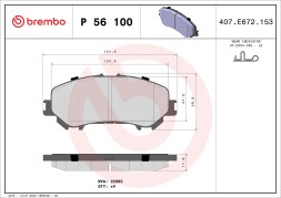 P56100 BREMBO Комплект гальмівних колодок з 4 шт дисків