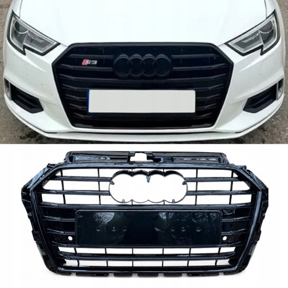 Pulse A3-S173 Решітка радіатора Audi A3 8V 16-20 після рестайлінгу, стиль S3, повністю чорна