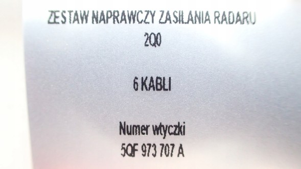 Volkswagen OE 2Q0907561F RADAR ZESTAW 6 KABLI РАДАР ACC 2Q0907561F + РЕМКОМПЛЕКТ 6КАБЕЛІВ