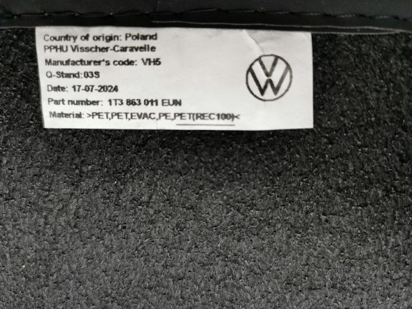 Volkswagen OE 1T3863011, DWP252079OE Велюрові килимки, комплект VW ID. Buzz 1T3863011 Нові, оригінал