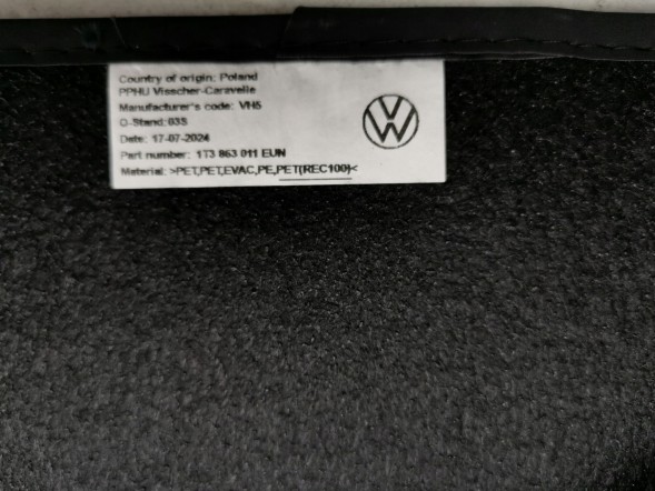 Volkswagen OE 1T3863011, DWP252079OE Велюрові килимки, комплект VW ID. Buzz 1T3863011 Нові, оригінал