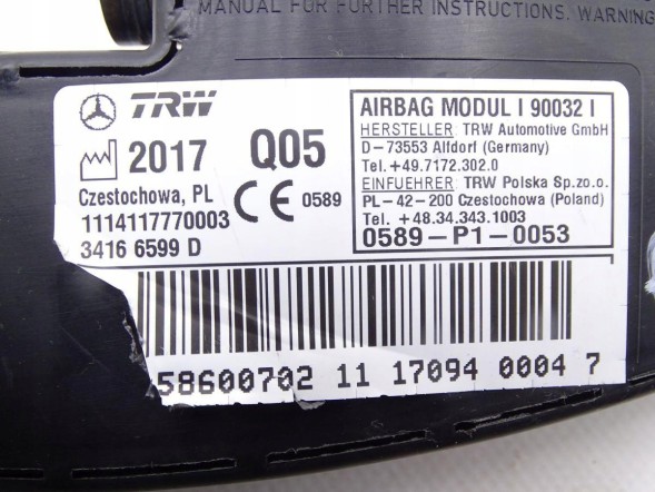 Mercedes-Benz OE 2058600702 GBI_BMW F MERCEDES C-КЛАС W205 14-21 ПОДУШКА AIRBAG СИДІННЯ ПРАВА ОРИГІНАЛ НОВА
