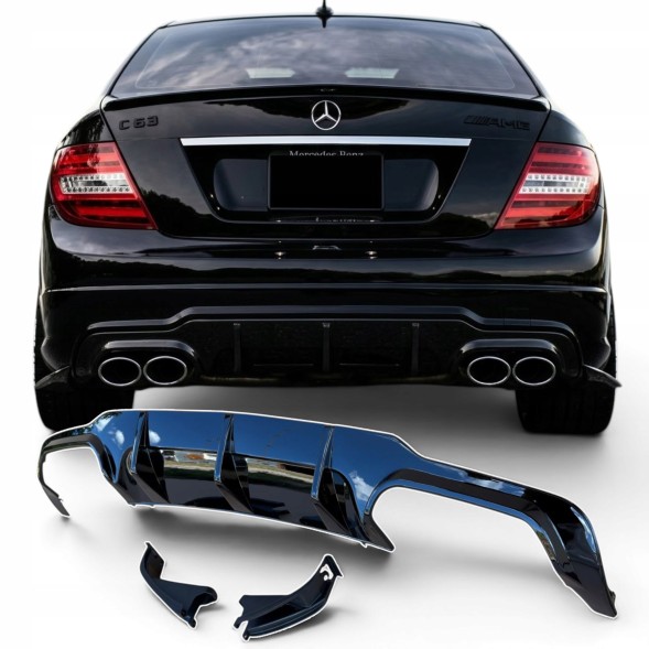 Китай Dyfuzor Dokładka Tylnego Zderzaka W204 Дифузор Mercedes W204 AMG Line Накладка Бампера Чорний Глянець Спойлер