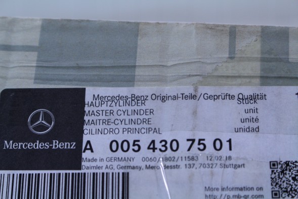 Mercedes-Benz OE A0054307501 MERCEDES ГОЛОВНИЙ ГАЛЬМІВНИЙ ЦИЛІНДР MERCEDES SK LK A0054307501