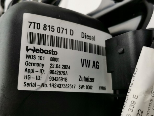 Volkswagen OE 7T0815071D, DWP7T0815071DOE Автономний обігрівач Webasto VW T7 7T0815071D Новий оригінал