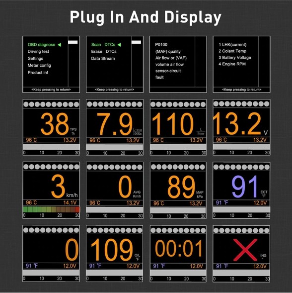 Китай Дисплей на лобове скло Autool X60 OBD2 Check Engine