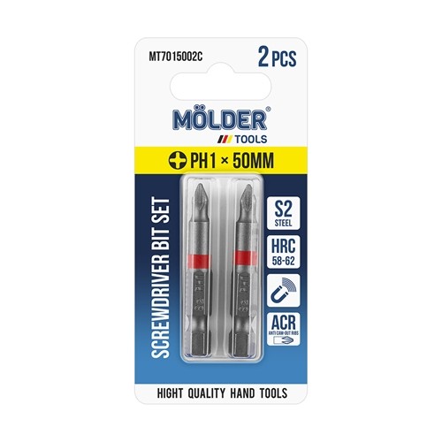 MT7015002C MOLDER Набір біт MOLDER PH1x50мм 2шт в блістері кольорове маркування