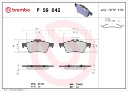P59042 BREMBO Комплект гальмівних колодок з 4 шт дисків