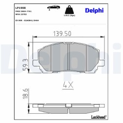 LP1908 DELPHI Комплект гальмівних колодок з 4 шт дисків