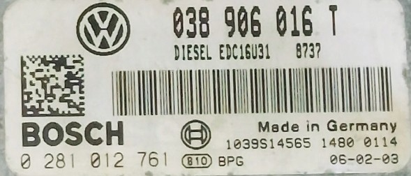 Volkswagen OE 038906016T 0281012761 BEZ IMMO przygotowany w SDK Контролер 038906016t 0281012761 без іммо