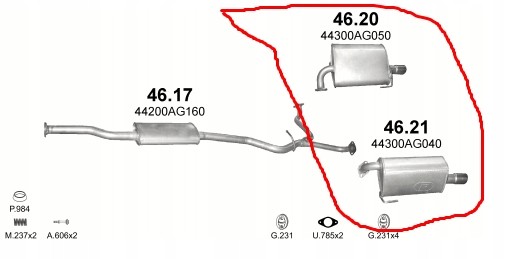 CHINA 46.20 46.21 POLMO Кінцевий глушник subaru outback 2.0 2.5 16v 4x4 3.0r 24v boxer 46.20 46.21