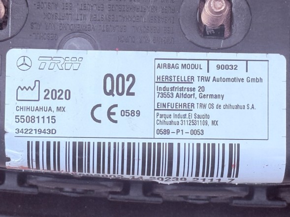 Mercedes-Benz OE A1778602002 MERCEDES A-KLASA AMG 2019-2026 ПОДУШКА БЕЗПЕКИ AIRBAG ПРАВЕ ЗАДНЄ СИДІННЯ
