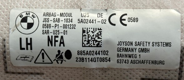 BMW OE 72125A02441 MINI COUNTRYMAN U25 2023-> БОКОВА ПОДУШКА БЕЗПЕКИ ЗАДНЯ ЛІВА