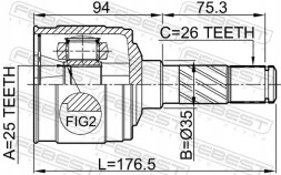 Febest 0511-B25RH Шрус (граната) на півось 0511-b25rh febest ford mazda
