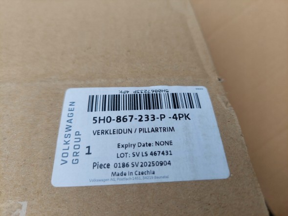 Volkswagen OE 5H0867233P 4PK_GTECH VW GOLF VIII 8 ОБЛИЦЮВАННЯ СТІЙКИ А ЛІВЕ ЧОРНЕ BLACK 5H0867233P 4PK