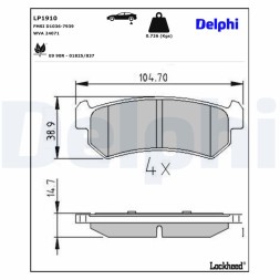 LP1910 DELPHI Комплект гальмівних колодок з 4 шт дисків