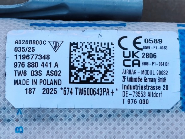 Porsche OE AIRBAG ПАСАЖИРА ПЕРЕДНІЙ ЛІВИЙ PORSCHE PANAMERA 2016-2023 971880441B