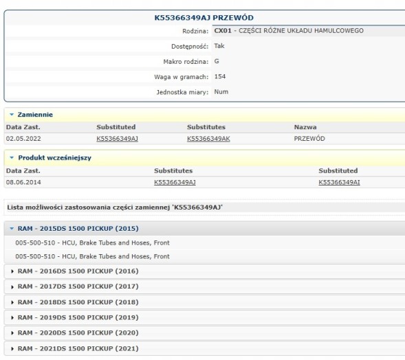 Mopar 55366349AJ Гальмівний шланг DODGE RAM, передній ЛІВИЙ, MOPAR OE, з авторизованого сервісного центру