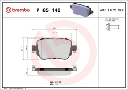 P85140 BREMBO Комплект гальмівних колодок з 4 шт дисків