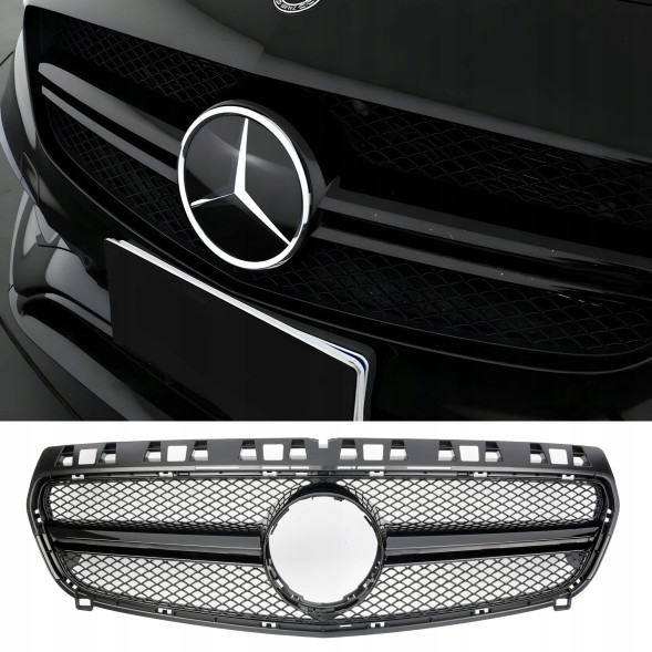 Китай GR025053 Атрапа гриль GT STYLE Mercedes A-Class W176 ЧОРНИЙ БЛИСК 12–15 (PRE-LIFT)