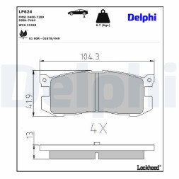 LP624 DELPHI Комплект гальмівних колодок з 4 шт дисків
