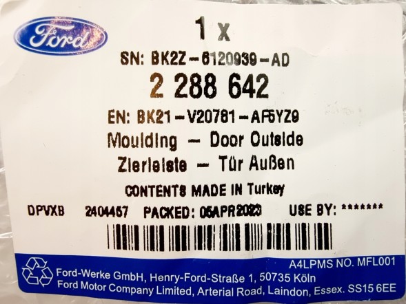Ford OE BK21-V20781-AF5YZ9 СЕРЕДНЯ БАРКА ЛІВА ТРАНЗИТНА МЕХАНІЗАЦІЯ 18- OE