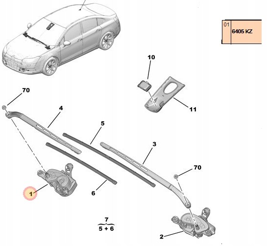 Groupe PSA 6405KZ Oe двигун склоочисника правого переднього citroen c5 iii 6405kz
