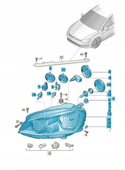 Volkswagen OE 5G1941006E Подвійні галогенові фари, права сторона, оригінал VW