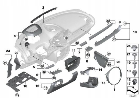 BMW OE Akc.deski планка rozdz.pasażer , нижня MINI F54 BORGDY 51459332468