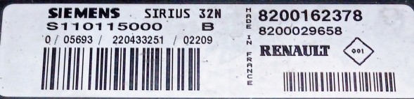 Siemens S110115000B 8200162378 BEZ IMMO przygotowany w SDK Блок керування Renault S110115000B 8200162378 БЕЗ ІММО