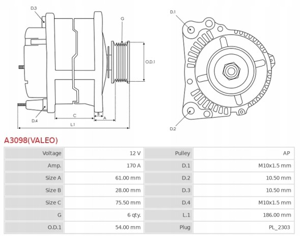 AS-PL Генератор AS-PL A3098(VALEO)