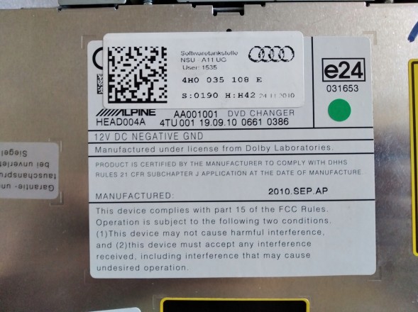 Volkswagen OE 4H0 035 108 E AUDI A6 A7 A8 VW DVD ЧЕЙНДЖЕР 4H0035108E