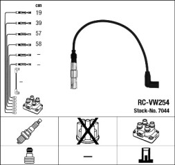 7044 NGK 7044 Комплект ізольованих проводів для свічок запалення RC VW254