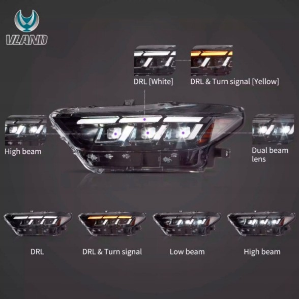 VLAND YAA-MST-2080A-2P31A ПЕРЕДНІ ФАРИ FORD MUSTANG VLAND EU СТИЛЬ S650 2015-2017 РЕФЛЕКТОРИ