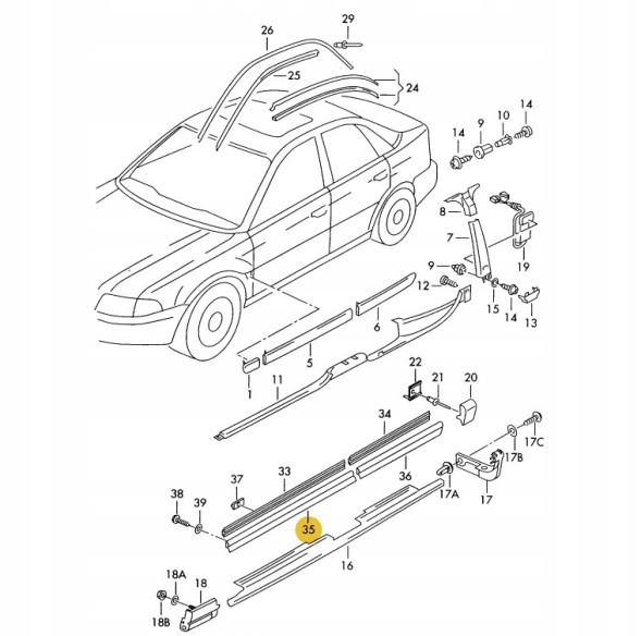 Audi OE 8D0853959B01C НАКЛАДКА ДВЕРІ ВОДІЙСЬКОЇ НИЖНЯ ЛІВА ПЕРЕДНЯ AUDI A4 B5 8D0853959B