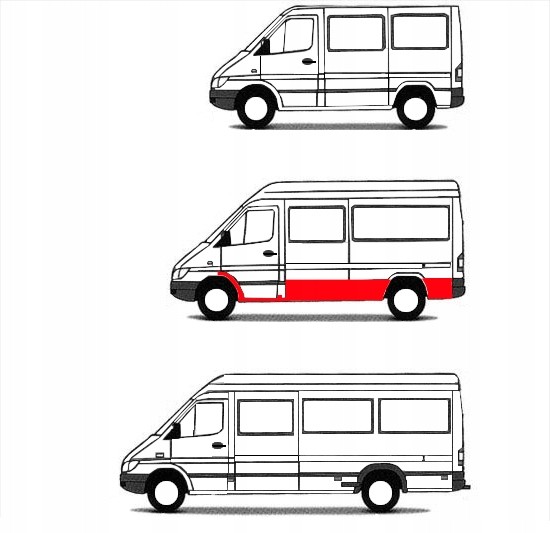 Китай 50624ŚZL Поріг / Пороги / Комплект порогів MB Sprinter / VW LT 95 - 06 Medium Ліва сторона.