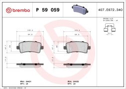 P59059 BREMBO Комплект гальмівних колодок з 4 шт дисків