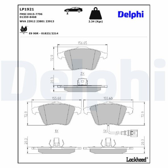 LP1921 DELPHI Комплект гальмівних колодок з 4 шт дисків