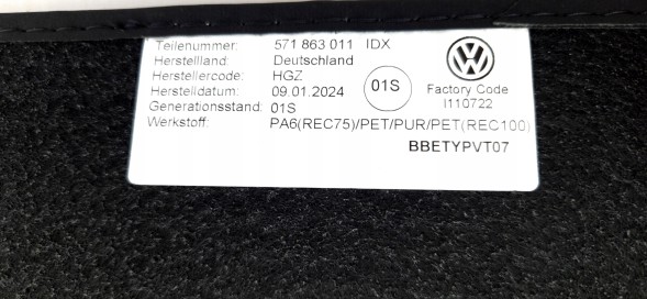 Volkswagen OE Килимки велюрові чорні VW Tiguan III CT1 571 571863011 IDX