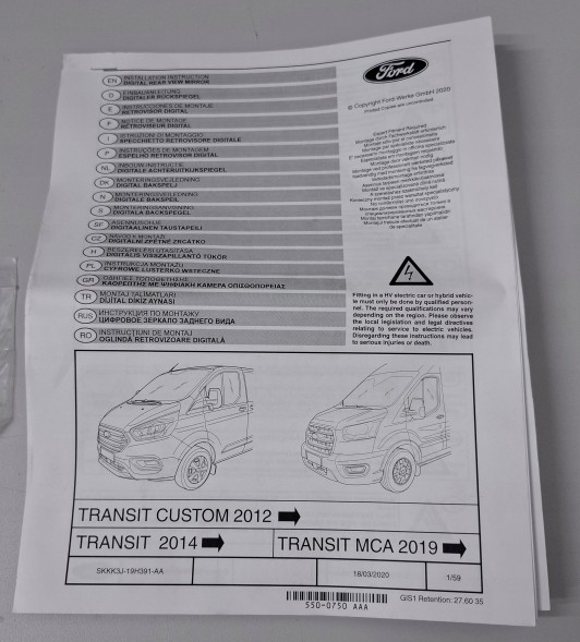 Ford OE Ford Transit Custom Mk8 Камера заднього виду KK3J-19J226-BA