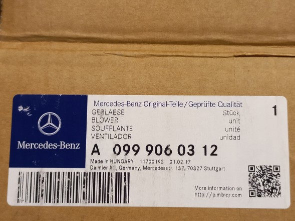 Mercedes-Benz OE A0999060312 A0999060312 нова оригінальна повітродувка вентилятор mercedes glc x253 205 213