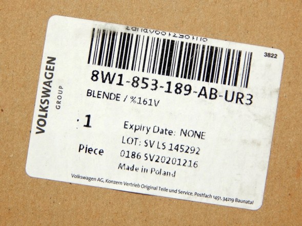 Audi OE 8W1853189AB UR3 ДЕКОР ДЕКОРАТИВНА ПЛАСКА AUDI A4 B9 A5 F5 8W Автосалон