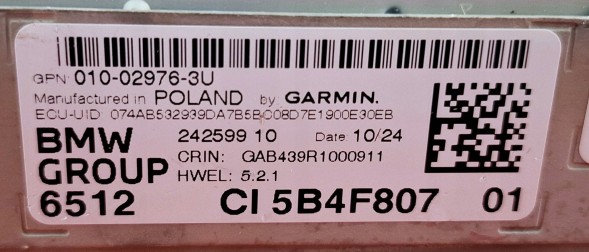 BMW OE Головний пристрій BMW 7' G70 Garmin High Audio Navigation MGU22 - 5B4F807 65125B4F807