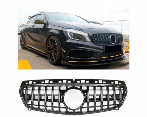 Китай GR025049 Атрапа гриль GT STYLE Mercedes A-Class W176 ЧОРНИЙ БЛИСК 12–15 (PRE-LIFT)